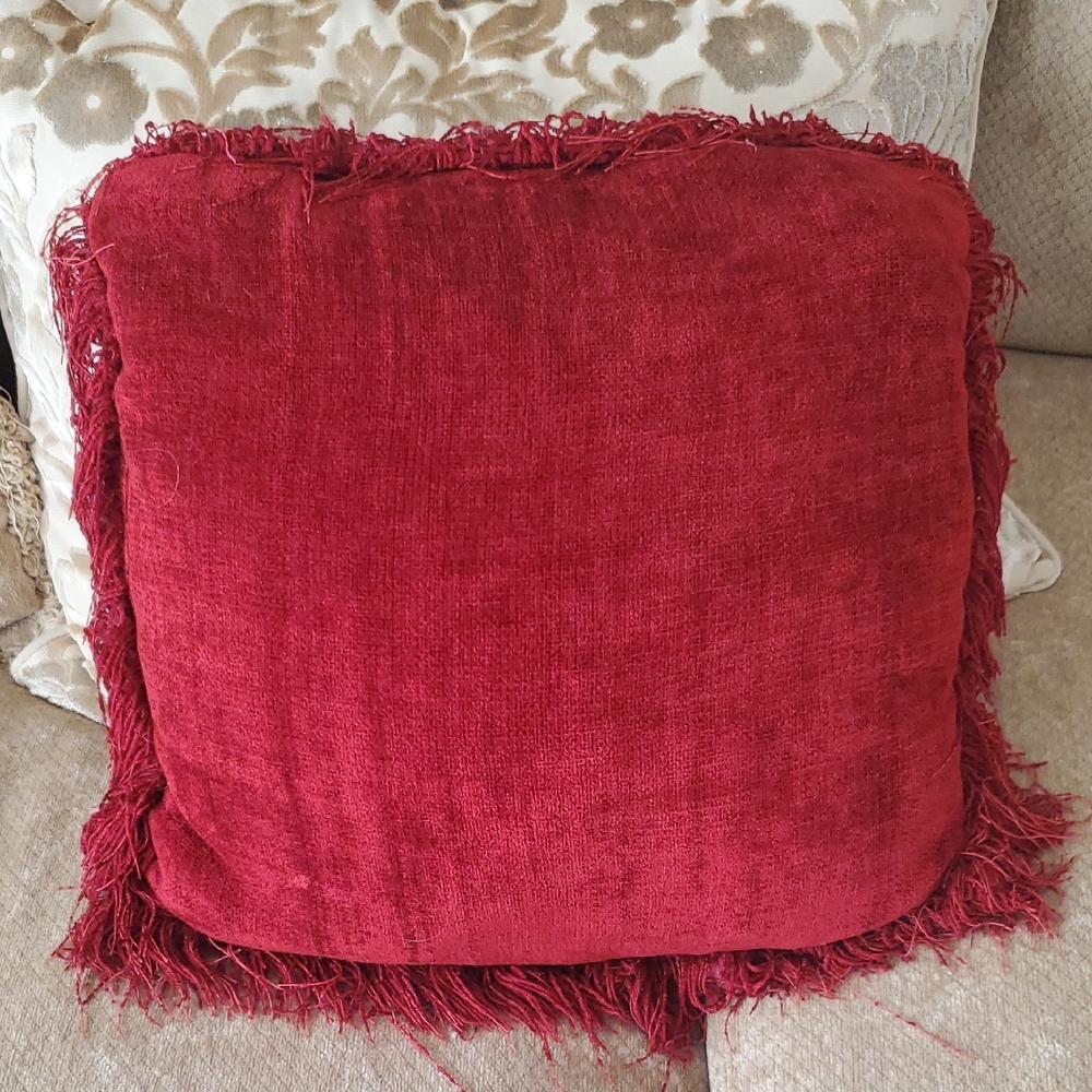 Fringed Red Throw Pillow